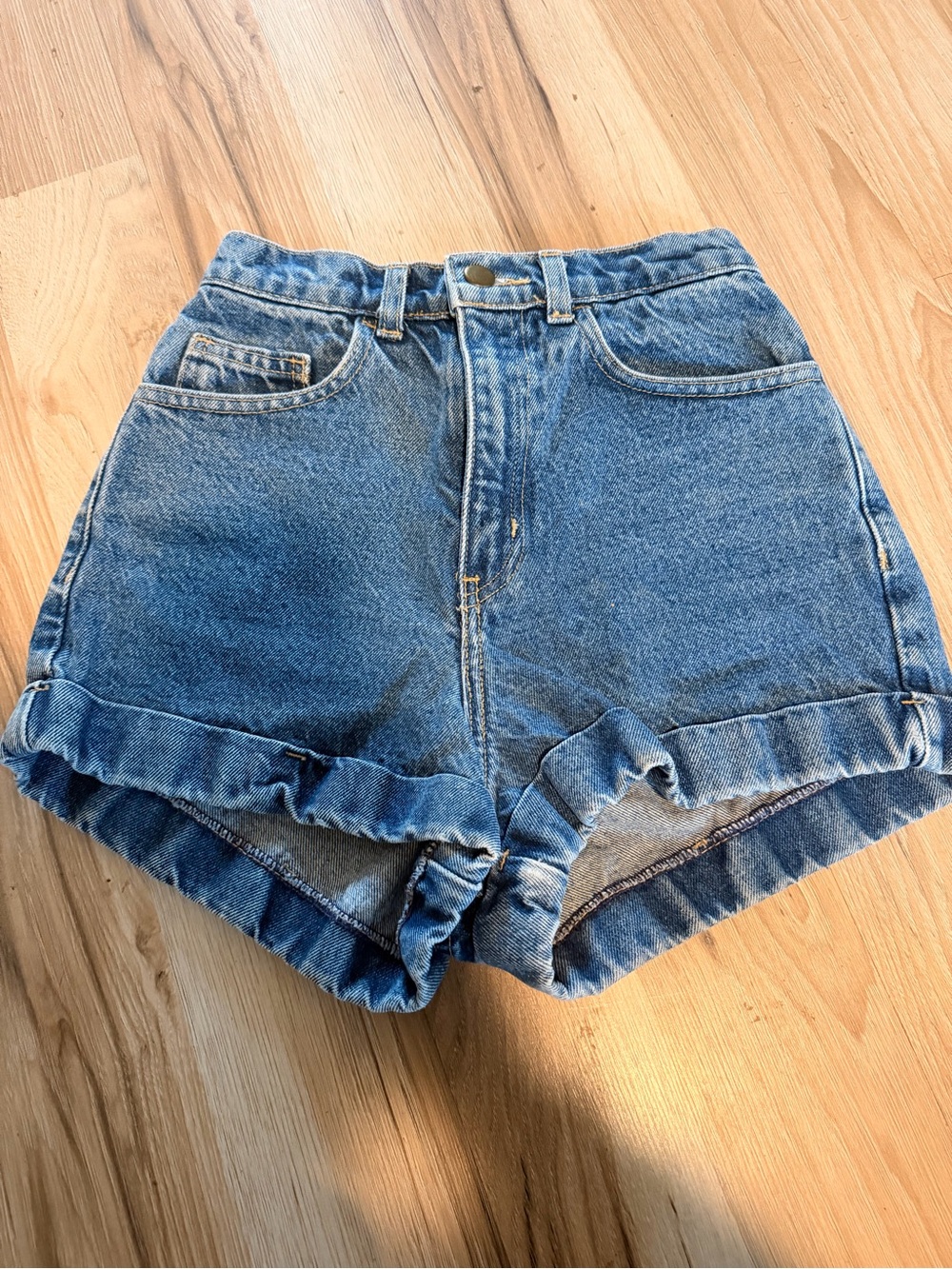 American Apparel High-Waist Denim Shorts in Medium Blue